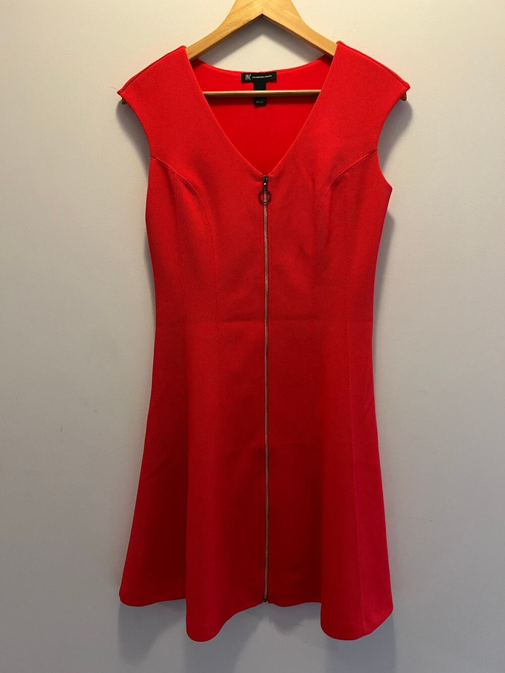 INC Cap Sleeve Red Dress Knee Length A Line Full Zip Front Size Small JL